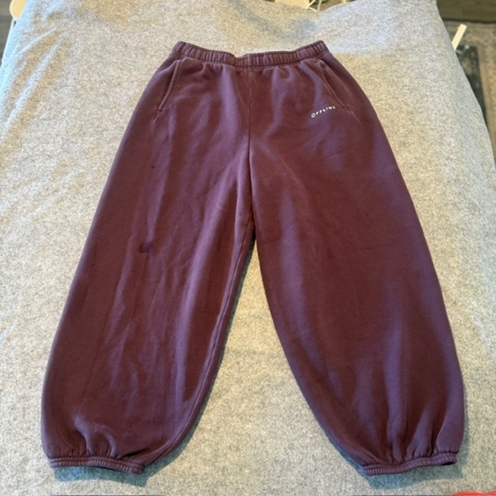 Aerie OFFLINE Sweatpants Women M Short Purple Good Baggy Fit Joggers Fleece